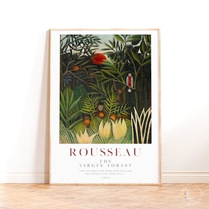 Poster della mostra sulla foresta vergine di Henri Rousseau, regali artistici con stampa digitale moderna di scimmie, scimmie e un pappagallo nella foresta vergine