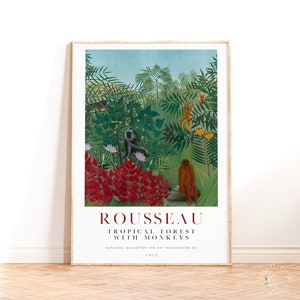 Poster della mostra Foresta tropicale con scimmie Henri Rousseau, regali artistici con stampa digitale moderna delle scimmie