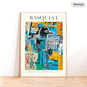 Cartaz de exposição de pássaro sobre dinheiro, impressão de Jean Michel Basquiat, decoração de parede moderna, arte abstrata