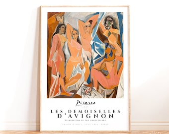 Pôster da exposição Pablo Picasso, Les Demoiselles d’Avignon, arte de parede de museu, impressão de arte moderna, arte cubista, decoração de casa, citação de artista francês