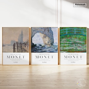 Claude Monet Set of 3 Prints, Gallery Wall Set, Monet Print, Exhibition Poster, Monet Paintings Digital Download, Vintage Art