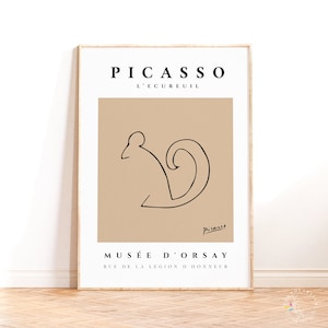 Pablo Picasso Scoiattolo Poster, Stampa da parete animale Picasso, Poster Line Art, Stampa d'arte moderna, Disegno minimalista Decorazione d'arte da parete