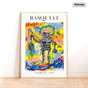 Jean Michel Basquiat, Basquiat Druck, Basquiat Angeln, moderne Wanddekoration, abstrakte Kunst