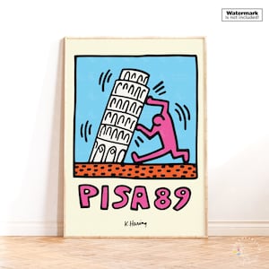 Keith Haring Pisa Poster, stampa pop art, stampa Keith Haring, poster di viaggio, stampa d'arte contemporanea