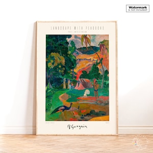 Manifesto della mostra di Paul Gauguin, Paesaggio con pavoni, Arte murale del museo, Stampa artistica del paesaggio tahitiano, Arredamento d'epoca per la casa, Idea regalo