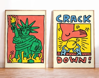 Keith Haring Poster 2er Set, Keith Haring Love, Pop Art Print, Keith Haring Print, zeitgenössischer Kunstdruck, Wanddekoration