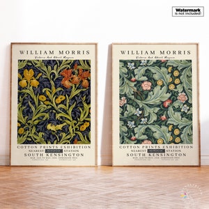William Morris Print Set de 2, William Morris Wall Art, Impresión de museo, Cartel de exposición, Impresión botánica, Conjunto de pared de galería