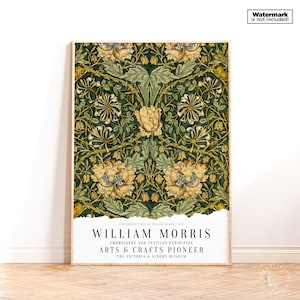 Stampa William Morris, poster di caprifoglio e tulipano, stampa botanica, William Morris, poster della mostra, set da parete della galleria, mercato dei fiori