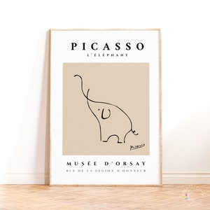 Poster di elefante Pablo Picasso, stampa da parete con animali Picasso, poster di linea d'arte, stampa d'arte moderna, decorazione d'arte da parete con disegno a tratteggio minimalista
