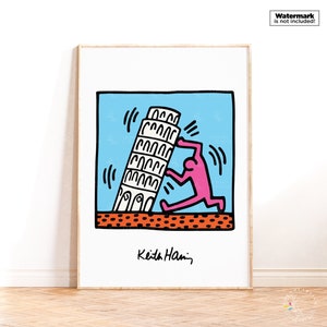 Keith Haring Pisa Poster, stampa pop art, stampa Keith Haring, poster di viaggio, stampa d'arte contemporanea