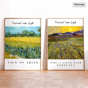 Van Gogh Print Set de 2, Gallery Wall Set de 2, Cartel de la exposición de Van Gogh, Vincent Van Gogh Arles Field, Arte de pared, Van Gogh imprimible