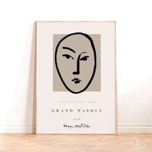 Poster della mostra Henri Matisse, Grand Masque, One Line Art stampabile, Arte della parete del museo, Stampa d'arte moderna, Arte vintage Matisse