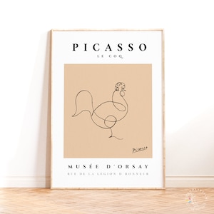Poster del gallo di Pablo Picasso, stampa murale di animali di Picasso, poster di arte lineare, stampa d'arte moderna, decorazione murale minimalista con disegno lineare