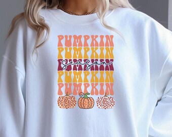 Pumpkin Season Sweatshirt,Women's Plus Shirt,Women's Plus Sweatshirt, 2XL 3XL 4XL 5XL, Plus size Pumpkin Sweatshirt, Retro Autumn Sweatshirt