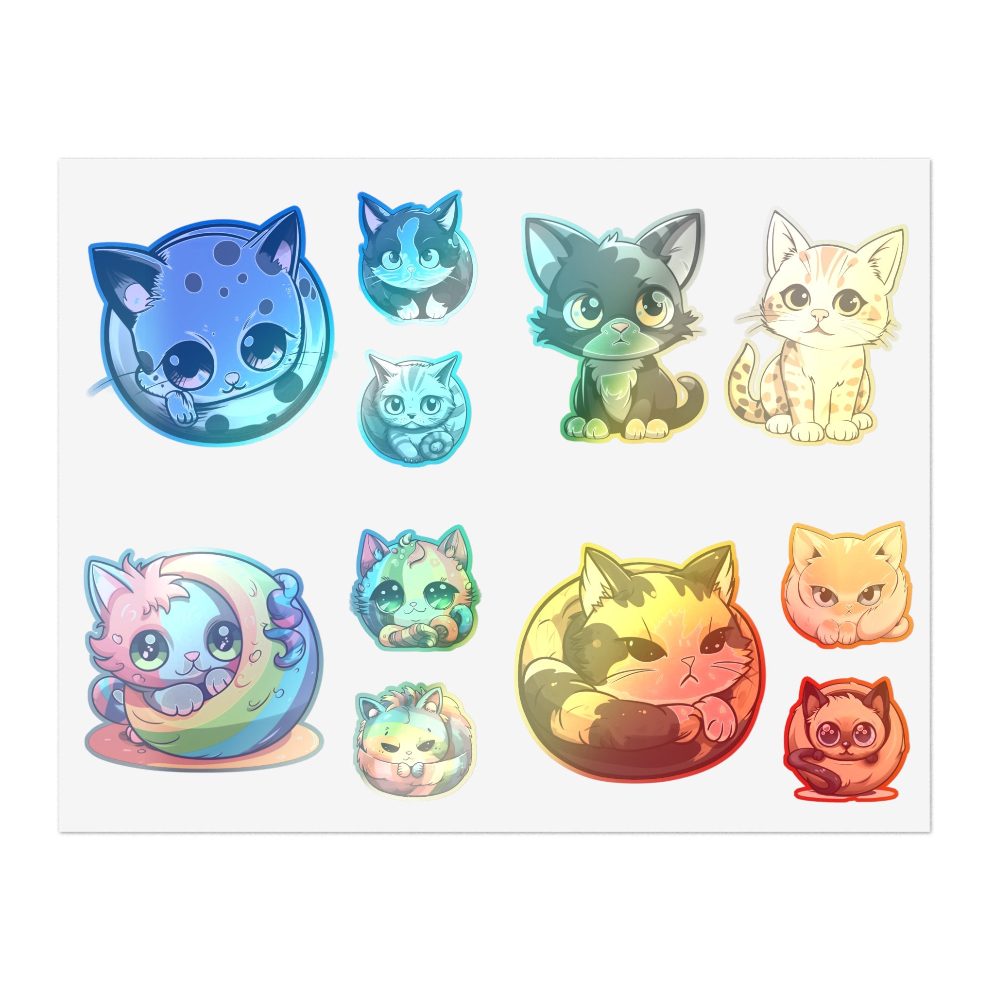 10 Cute Cat Vinyl Stickers Kawaii Chibi Kitty Die Cut - Etsy