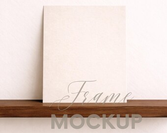 Unframed Wall Art Mockup with Wooden Picture Ledge, Minimal Art Print Mockup, Neutral Wall Decor, PSD, Digital Download