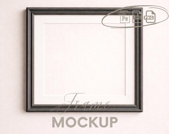 Black Square Frame Mockup, Minimal Wall Art Display, Modern Neutral Frame PSD, Clean Interior Mockup