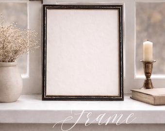 Black Frame Window Mockup, Square Wall Art Display, Cozy Neutral Interior Frame Mockup, Rustic PSD, Digital Download