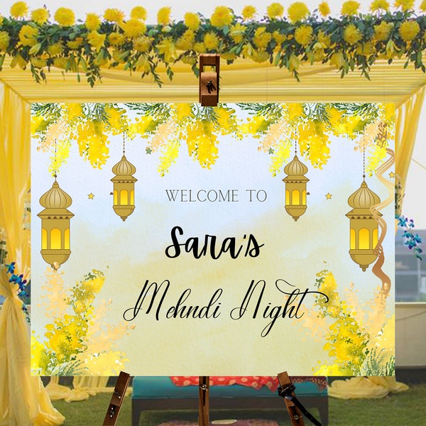 Mehndi Décor Signs, Sangeet Signs, Mendhi Yellow Floral Décor, Mimosa Mehendi Décor, Mendhi Poster, Mehndi Welcome Signs, Haldi Signs