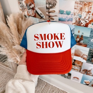 Smoke Show Country Trucker Hat, Red, White & Blue Snapback, Perfect for Country Concerts Festivals, Howdy Hat, Summer Hat