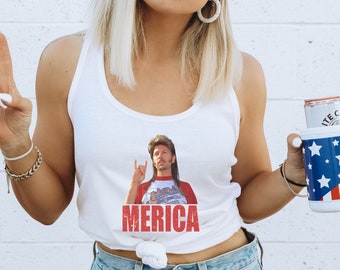 Patriotic MERICA Graphic Tee - 4th of July Vintage Inspired Racerback Tank Top - Perfect for 4th of July and Summer Celebrations