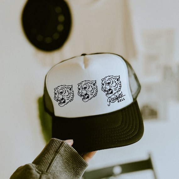 Raisin' Hell Trucker Hat, Country Concert Hat, Vintage Style Snapback Cap, Retro Cool Streetwear Accessory, Trendy Grunge Hat