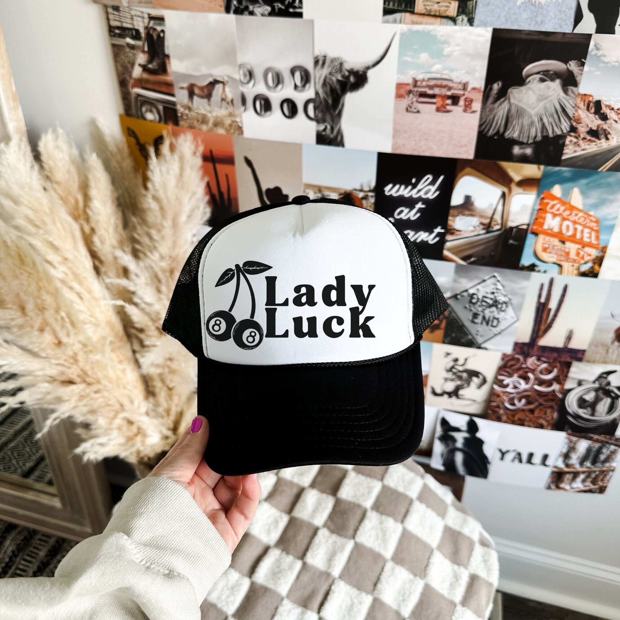 Lady Luck Trucker Hat, Vintage-inspired Cherry 8 Ball  display picture 3