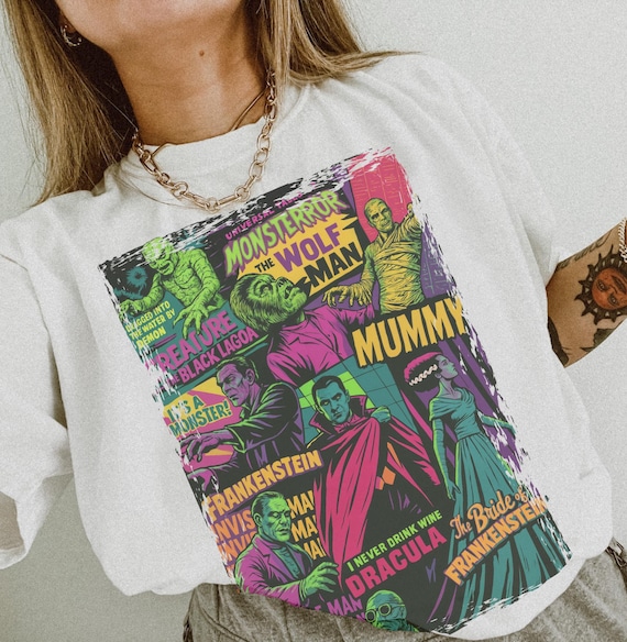 Vintage Monster Mash Graphic Tee | Edgy Halloween Graphic Tee | Retro Horror Shirt | Cute Edgy Oversized T-Shirt for Spooky Girls