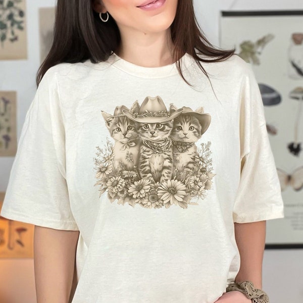 Kitty Cowboy Tee - vintage retro cartoon cottagecore spring clothing, trendy rootin tootin, it is what it is shirt, animal tee, forestcore