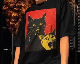 feral felines | indie punk shirt  |  weirdcore |  alt clothing |  edgy cat shirt  | anarchy destroy cat tshirt | gothic clothes | emo shirt