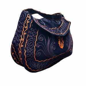 Borsa a spalla in velluto / borsa in velluto ricamato nero /