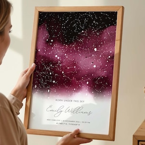 Mapa Estelar Personalizado para Aniversário, Impressão Personalizada de Mapa Estelar (Download Digital)