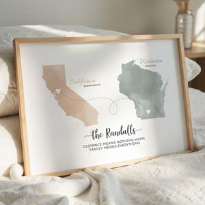 Custom Two Map Print, Personalized Long Distance Family Gift (Digital Download)
