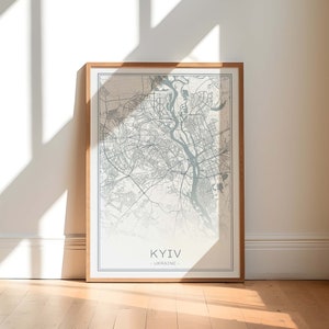Mapa de Kiev, Mapa de Kiev, Cartaz de Kiev, Kiev Ucrânia para impressão, Mapa de ruas de Kiev, Mapa digital de Kiev, Impressão de mapa da cidade em cinza neutro, Київ Україна