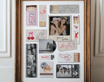 Plantilla de lienzo para caja de cerillas de regalo para mejor amiga, póster DIY para hermana, mejor amiga, recuerdo, arte de pared, collage de recuerdos imprimible, arte de caja de cerillas