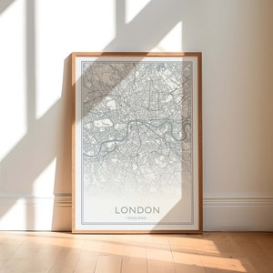 London Karte, London Druck, Karte von London, London Poster, London druckbare Kunst, Straßenkarte London, neutrale graue Karte London, England Karte