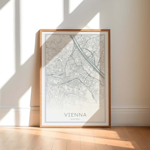 Mappa di Vienna, stampa di Vienna, poster grigio di Vienna, stampa della mappa di Vienna minimalista, arte della parete di Vienna Austria, download istantaneo di Vienna Art, Wien Karte
