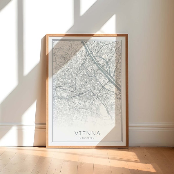 Vienna Map, Vienna Print, Grey Vienna Poster, Minimalism Vienna Map Print, Vienna Austria Wall Art, Instant Download Vienna Art, Wien Karte