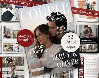 Plantilla personalizada para revista de parejas • Regalo DIY para él • Regalos de aniversario personalizados