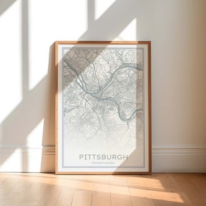 Mapa de Pittsburgh, Impresión de Pittsburgh Pennsylvania, Cartel de la ciudad de Pittsburgh, Mapa de la calle de Pittsburgh, Mapa imprimible de Pittsburgh, Mapa de Pittsburgh PA