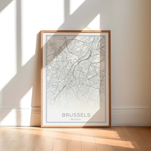 Mapa de Bruselas, Impresión de Bruselas, Cartel gris de Bruselas, Impresión de mapa de Bruselas minimalista, Arte de Bruselas Bélgica, Descarga instantánea del mapa de Bruselas