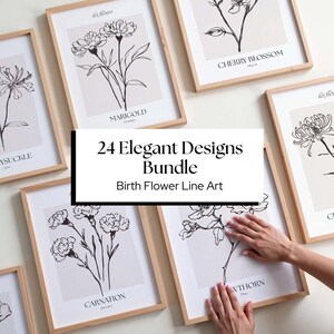 Bundle d'art mural fleur de naissance, art botanique neutre imprimable, art floral minimalisme, affiche esthétique florale, affiches de fleurs abstraites