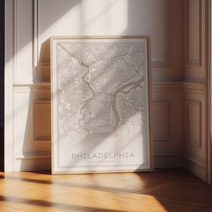 Impresión de mapas de Filadelfia, Mapa de calles de Filadelfia Pensilvania, Mapa de Filadelfia, Impresión de mapas de arte de pared neutral, Cartel del mapa de Filadelfia beige