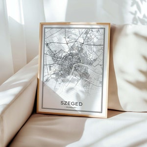 Szeged Map, Black and White Szeged Print, Outline Szeged Hungary Printable Art, Minimalist Szeged Poster, Szeged Hungary Wall Art