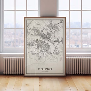 Dnipro Map, Black and White Dnipro Print, Outline Dnipro Map, Minimalist Dnipro Poster, Dnipro Ukraine Wall Art, Ready to Print Dnipro Map