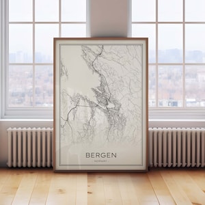 Bergen Karte Download, Bergen Stadt Karte, Bergen druckbare Karte, schwarz weiß Bergen Drucken, Karte von Bergen Norwegen, Minimalismus Bergen Art