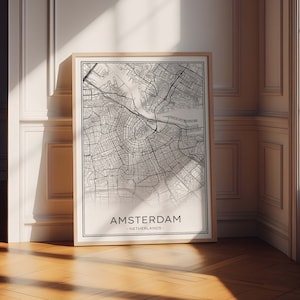 Impression de carte d’Amsterdam, carte de la ville d’Amsterdam, affiche d’Amsterdam Pays-Bas, plan imprimable des rues d’Amsterdam, carte de localisation des contours d’Amsterdam