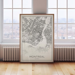 Carte du Québec de Montréal, impression de Montréal, téléchargement immédiat affiche de Montréal, impression de carte de Montréal en noir et blanc, plan des rues de Montréal