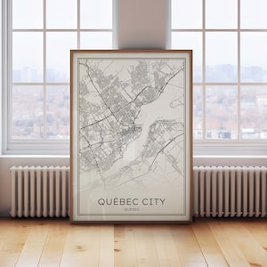 Carta della città di Québec, carta in bianco e nero, stampa di Québec, download della carta di Québec, poster stampabile di Québec, arte da parete di Québec