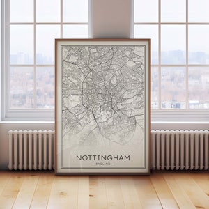 Nottingham Map, Nottingham Print, Outline Nottingham Map, Minimal Nottingham Poster, Nottingham England Art, Black and White Nottingham Map
